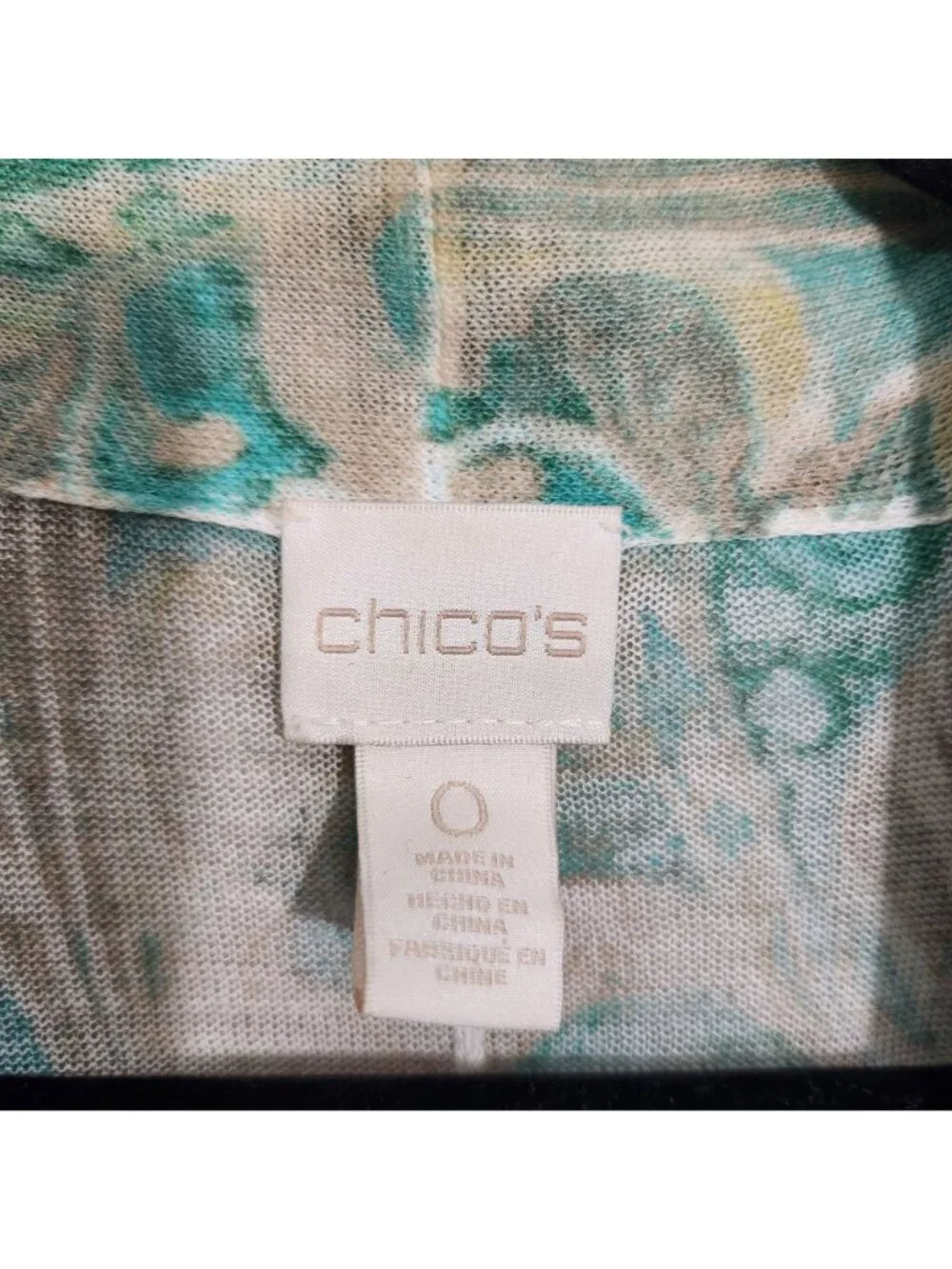 Chicos Cardigan Womens Size 0 Small Abstract Paisley Beige Green